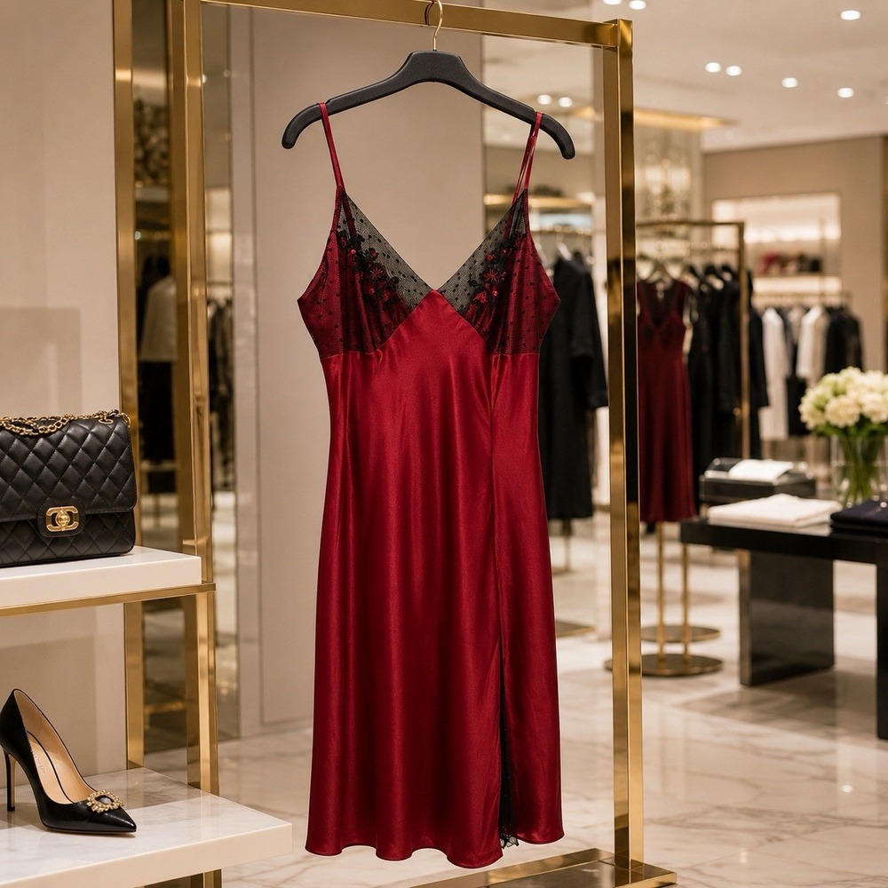 Secret‎ Treasures Sleepwear Red Lace Satin Gown Chemise Sexy Valentine's L